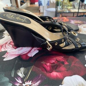 Cole Haan Black Leather Wedge Sandals